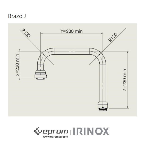 brazo J acero inoxidable para cajas y armarios Irinox | Eprom S.A.